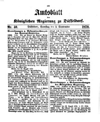 Amtsblatt für den Regierungsbezirk Düsseldorf Samstag 3. September 1870