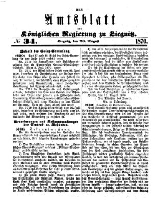 Amts-Blatt der Preußischen Regierung zu Liegnitz Samstag 20. August 1870