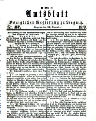 Amts-Blatt der Preußischen Regierung zu Liegnitz Samstag 22. November 1873