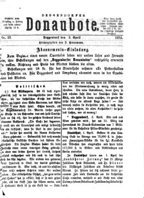 Deggendorfer Donaubote Freitag 3. April 1874