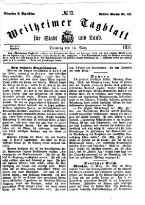 Weilheimer Tagblatt für Stadt und Land Dienstag 14. März 1871