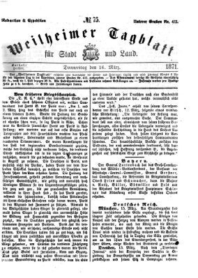 Weilheimer Tagblatt für Stadt und Land Donnerstag 16. März 1871