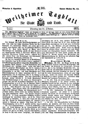 Weilheimer Tagblatt für Stadt und Land Dienstag 31. Oktober 1871