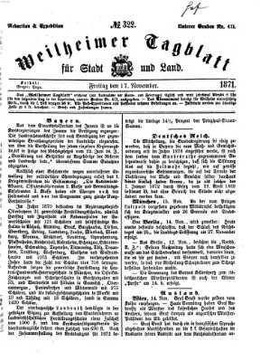 Weilheimer Tagblatt für Stadt und Land Freitag 17. November 1871