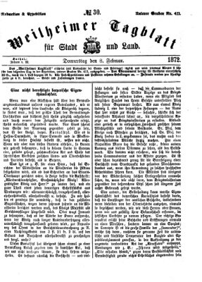 Weilheimer Tagblatt für Stadt und Land Donnerstag 8. Februar 1872