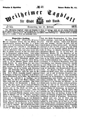 Weilheimer Tagblatt für Stadt und Land Donnerstag 22. Februar 1872