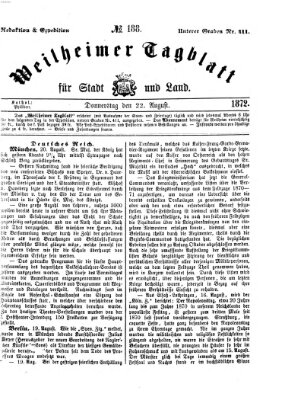 Weilheimer Tagblatt für Stadt und Land Donnerstag 22. August 1872