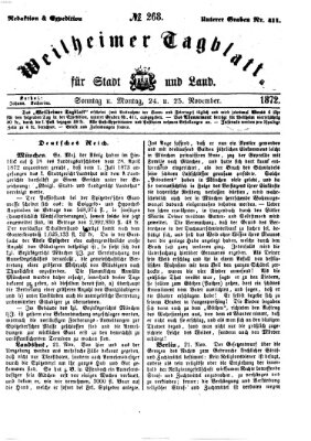 Weilheimer Tagblatt für Stadt und Land Sonntag 24. November 1872