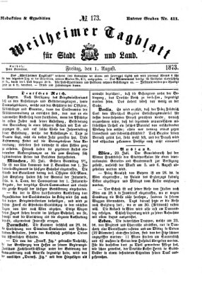 Weilheimer Tagblatt für Stadt und Land Freitag 1. August 1873