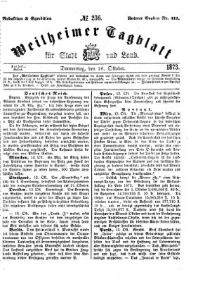 Weilheimer Tagblatt für Stadt und Land Donnerstag 16. Oktober 1873
