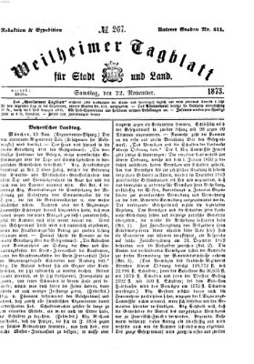 Weilheimer Tagblatt für Stadt und Land Samstag 22. November 1873