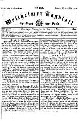 Weilheimer Tagblatt für Stadt und Land Montag 1. Dezember 1873