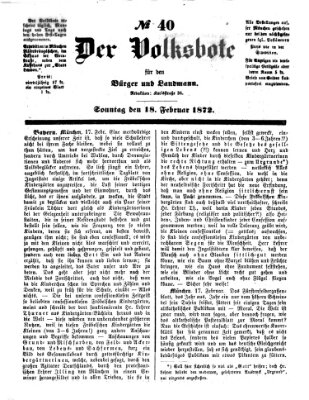 Der Volksbote für den Bürger und Landmann Sonntag 18. Februar 1872