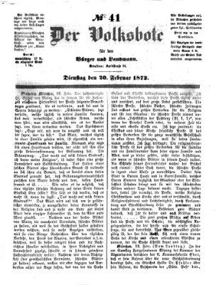 Der Volksbote für den Bürger und Landmann Dienstag 20. Februar 1872
