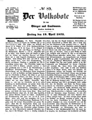 Der Volksbote für den Bürger und Landmann Freitag 19. April 1872