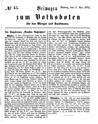 Der Volksbote für den Bürger und Landmann Montag 11. November 1872