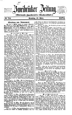 Zweibrücker Zeitung (Zweibrücker Wochenblatt) Samstag 23. März 1872