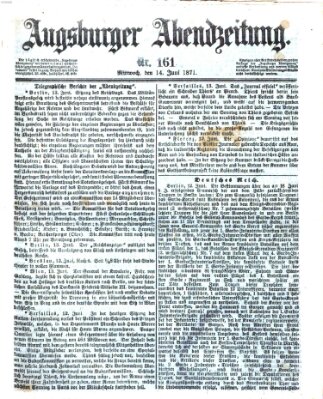 Augsburger Abendzeitung Mittwoch 14. Juni 1871