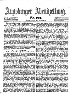 Augsburger Abendzeitung Samstag 13. April 1872