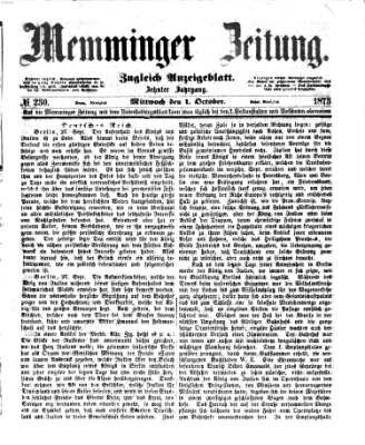 Memminger Zeitung Mittwoch 1. Oktober 1873