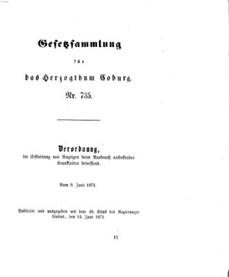 Gesetz-Sammlung für das Herzogtum Coburg (Coburger Regierungs-Blatt) Mittwoch 14. Juni 1871