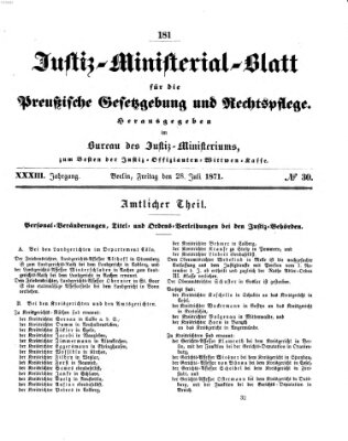 Justiz-Ministerialblatt für die preußische Gesetzgebung und Rechtspflege Freitag 28. Juli 1871