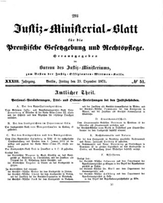 Justiz-Ministerialblatt für die preußische Gesetzgebung und Rechtspflege Freitag 29. Dezember 1871
