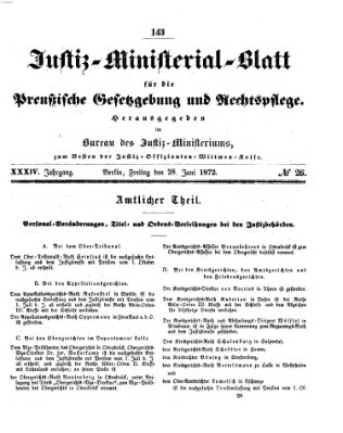Justiz-Ministerialblatt für die preußische Gesetzgebung und Rechtspflege Freitag 28. Juni 1872