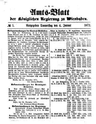 Amtsblatt der Regierung in Wiesbaden (Herzoglich-nassauisches allgemeines Intelligenzblatt) Donnerstag 4. Januar 1872