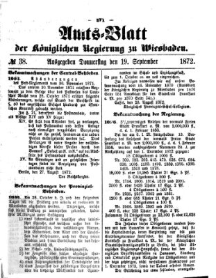 Amtsblatt der Regierung in Wiesbaden (Herzoglich-nassauisches allgemeines Intelligenzblatt) Donnerstag 19. September 1872