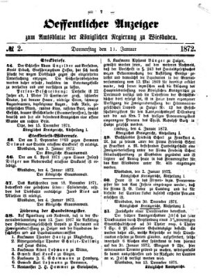 Amtsblatt der Regierung in Wiesbaden (Herzoglich-nassauisches allgemeines Intelligenzblatt) Donnerstag 11. Januar 1872