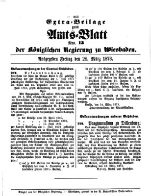 Amtsblatt der Regierung in Wiesbaden (Herzoglich-nassauisches allgemeines Intelligenzblatt) Freitag 28. März 1873