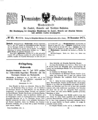 Preußisches Handels-Archiv Freitag 10. November 1871