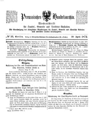 Preußisches Handels-Archiv Freitag 19. April 1872