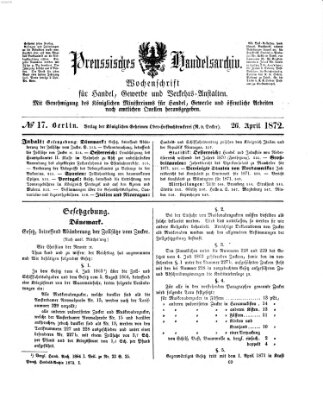 Preußisches Handels-Archiv Freitag 26. April 1872