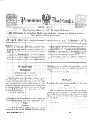 Preußisches Handels-Archiv Freitag 8. November 1872