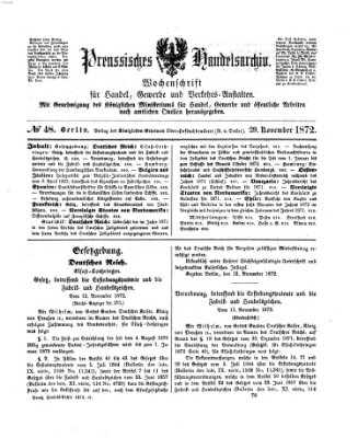 Preußisches Handels-Archiv Freitag 29. November 1872