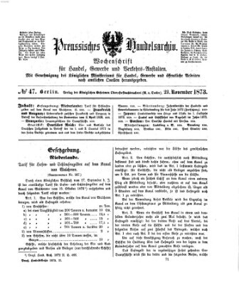 Preußisches Handels-Archiv Freitag 21. November 1873