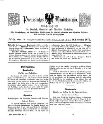 Preußisches Handels-Archiv Freitag 28. November 1873