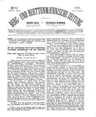 Berg- und hüttenmännische Zeitung Samstag 22. November 1873