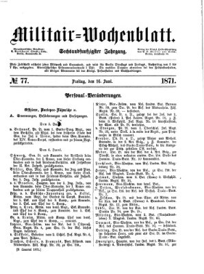 Militär-Wochenblatt Freitag 16. Juni 1871