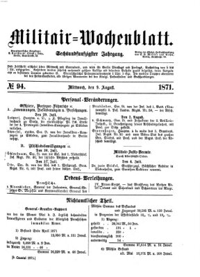 Militär-Wochenblatt Mittwoch 9. August 1871