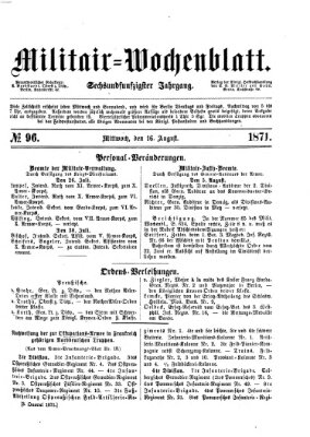 Militär-Wochenblatt Mittwoch 16. August 1871