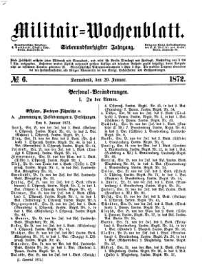 Militär-Wochenblatt Samstag 20. Januar 1872