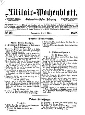 Militär-Wochenblatt Samstag 2. März 1872