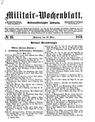 Militär-Wochenblatt Mittwoch 20. März 1872