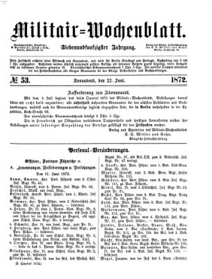 Militär-Wochenblatt Samstag 22. Juni 1872