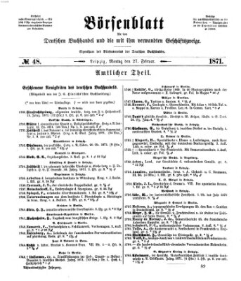 Börsenblatt für den deutschen Buchhandel Montag 27. Februar 1871