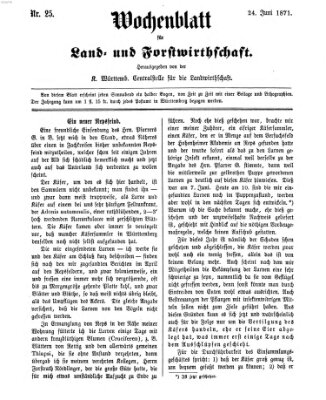 Wochenblatt für Land- und Forstwirthschaft Samstag 24. Juni 1871