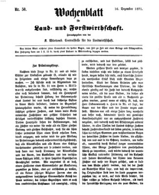 Wochenblatt für Land- und Forstwirthschaft Samstag 16. Dezember 1871
